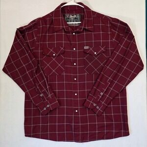 Dixxon The Underground Flannel Shirt 2X Burgundy Windowpane Plaid Pearl Snap